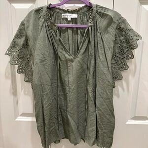 Sage colored spring blouse.